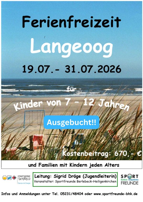 Ferienfreizeit Langeoog vom 19.07. – 31.07.2026 Ausgebucht!!